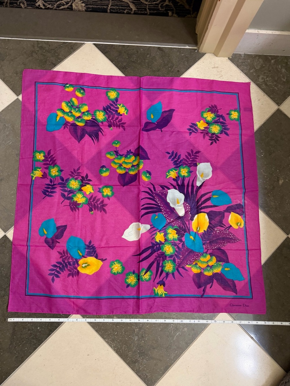 Vintage Christian Dior 30x30 Tropical Floral Scarf - Picture 4 of 12